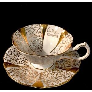 Queen Anne Bone China Wedding Anniversary Cup Saucer Remembrance Made in England